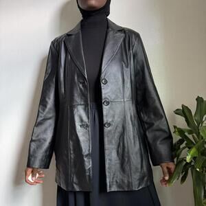 Vintage button-up black leather‎ jacket women’s XL(16/18)